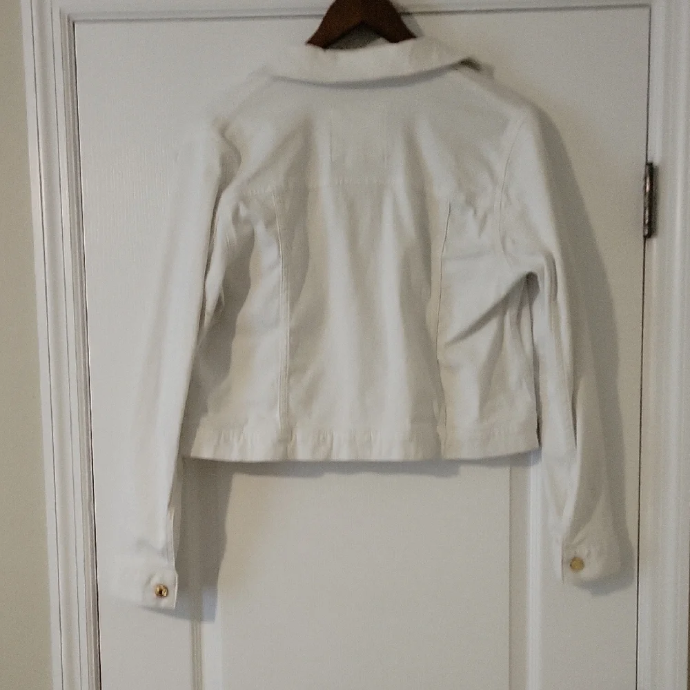 Michael Kors White Cropped Denim Jacket Gold Buttons Size Large - Picture 4 of 6